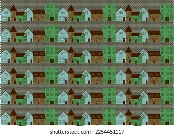 Seamless pattern with cityscape of colored houses on a pavement street vector