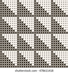 Seamless pattern. Classic abstract geometric background. Infinitely repeating geometrical texture consisting of small rhombuses, dots, dotted grids, triangles. Vector element of graphical design