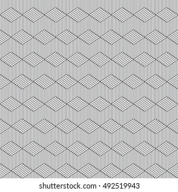 Seamless pattern. Classic abstract geometric background. Modern linear texture with thin lines. Regularly repeating geometrical tiled grid with striped rhombus, diamond. Vector contemp design