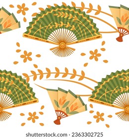 Seamless pattern classic asian style hand fan vector illustration