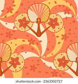 Seamless pattern classic asian style hand fan vector illustration