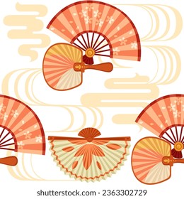 Seamless pattern classic asian style hand fan vector illustration