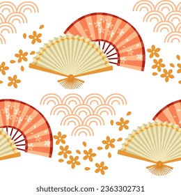 Seamless pattern classic asian style hand fan vector illustration