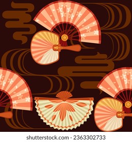 Seamless pattern classic asian style hand fan vector illustration