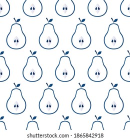 nahtloses Muster, klassisch blaue Birnen, Fruchtsaat auf weißem Hintergrund, Vektorgrafik, Geschenkpapier