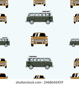 Seamless pattern with classic cars. Vector repeating texture. Perfect for printing on fabric or paper.