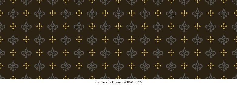 Seamless pattern with classic decorative ornaments in vintage style on a black background. Vector image