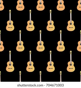 Seamless pattern with classic guitars. Colorful images on black background.