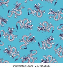 Patrón sin soldadura con dragones japoneses clásicos,