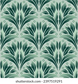 Seamless pattern in classic modern style. Delicate green colours. Vintage leaves background. Vector illustration in soft colors. For wallpaper, giftpapers, textile, design projects and cards.