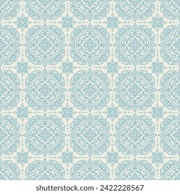 Patrón inquebrantable con adorno clásico. Fondo pastel con adornos victorianos para tela, baldosas de cerámica, papel pintado, diseño. Impresión textil para la bufanda árabe