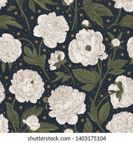 Seamless pattern. Classic peonies. Vector botanical illustration.
