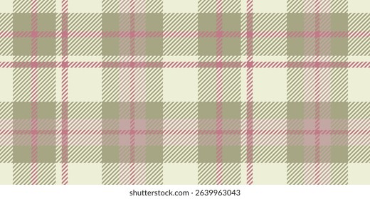 Seamless pattern with classic plaid or tartan design in muted tones of beige, light pink, and olive green. Suitable for textiles and backgrounds.