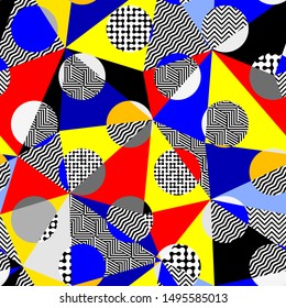 Seamless pattern. Classic polka dot pattern in geometric collage style. Vector image.
