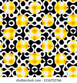 Seamless pattern. Classic polka dot pattern in geometric collage style and droplet elements. Vector image.