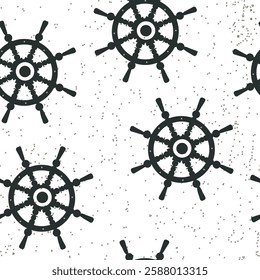 Seamless pattern with a classic ship wheel on a white background. Vector graphics for endpapers, books, wrapping paper, textile