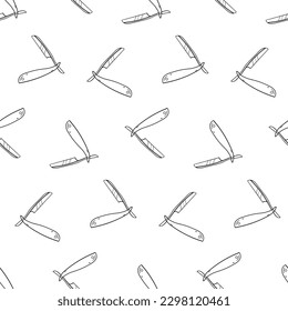Seamless pattern with classic straight razor hand drawn doodle outline vector
