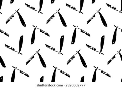 Seamless pattern with classic straight razor silhouette vector