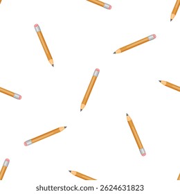 Seamless pattern of classic wooden pencils with pink erasers, ideal for educational or stationery related designs
