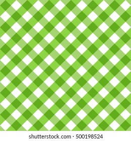 Seamless pattern. Classical cell diagonally. Background green table cloth in a cage. Vector backdrop. Cell Vichy.