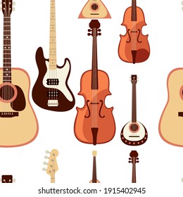 Seamless pattern of classical musical instrument collection cartoon design vector illustration