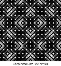 Seamless pattern. Classical rhombic texture. Regularly repeating geometrical elements, shapes, rhombuses, small squares, stripes. Black and white pattern. Backdrop. Web. Vector element 