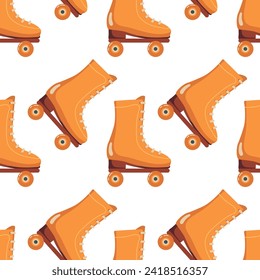 Seamless Pattern with Classical Roller skates. Skating Shoe doodle for Sport and disco print. Hand Drawn flat Vector background for wallpaper, wrapper, textile. Active, Healthy lifestyles