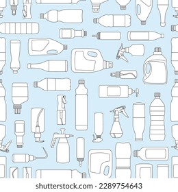 Seamless pattern of cleaning bottle, water bottle, drinking storage, container, jug, simple flat vector illustration collection