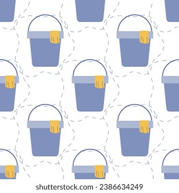 seamless pattern, cleaning bucket with cloth, cleaning