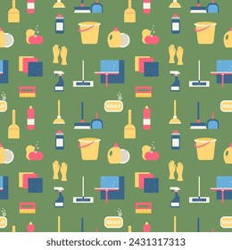 seamless pattern with cleaning items. Cleaning company or house cleaning. Flat vector.