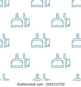 Seamless pattern cleaning tool. Broomstick and dustpan isolated on a white background. Vector illustration.
