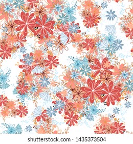 Seamless pattern clear shaped flowers mixed bouguet. Simple flowers in bouguets