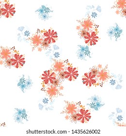 Seamless pattern clear shaped flowers mixed bouguet. Simple flowers in bouguets