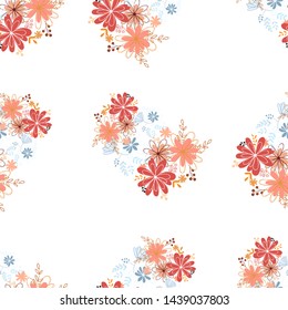 Seamless pattern clear shaped flowers mixed bouguet. Simple flowers in bouguets