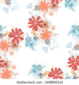 Seamless pattern clear shaped flowers mixed bouguet. Simple flowers in bouguets