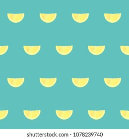 Seamless pattern with cliced lemon on blue background.