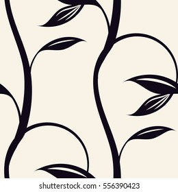 Seamless pattern of climbing plants. Monochrome Black vines on a white background. Vector illustration