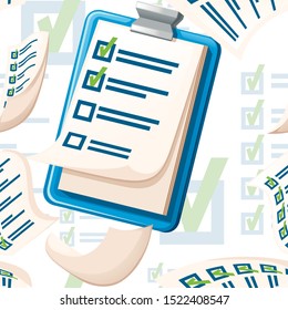 Seamless pattern of clipboard with checklist flat vector illustration on white background