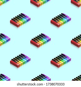 Seamless pattern with clipping mask. 3d isometric rainbow piano keys EPS10
