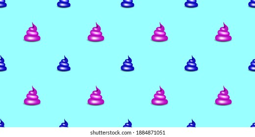 Seamless pattern with clipping mask. Cartoon blue and pink poop staggered with shadows on cyan background. EPS10