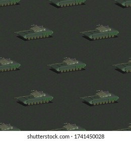 Patrón sin inconvenientes con máscara de recorte. Tanque pesado 3D isométrico sobre fondo de camuflaje