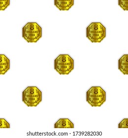 Seamless pattern with clipping mask. Octagonal gold coins with a face value of $ 8, year of issue 1888, staggered EPS10