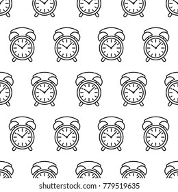 Seamless pattern from clock alarm icon black contour on a white background of vector illustration