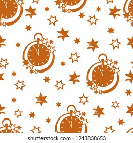 Seamless pattern with clock and stars. Christmas and New Year 2019 background. Design for packaging paper, fabric and other print.