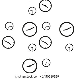 Seamless pattern with clocks showing different time isolated on white background. Vector illustration