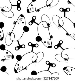 seamless pattern of clockwork mice on a white background