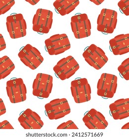 Seamless pattern with closed backpack. Classic styled hiking backpack. Travel, nikes, trips tourism, school or sport background wallpaper, textile, wrapping. Bag pattern. Stylish bag fashion element.