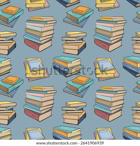 Seamless pattern with closed books and stacks of books. Vector outline background drawn in doodle style. For back to school theme, library, wrapping paper, wallpaper, banners.