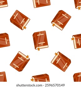Seamless pattern with closed hardback books featuring bookmarks, symbolizing reading, literature, and knowledge