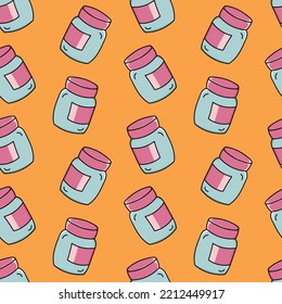 Seamless pattern with closed jar with label doodle vector